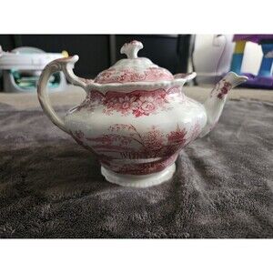 Antique John Maddock & Sons Red & White BOMBAY Pattern Teapot